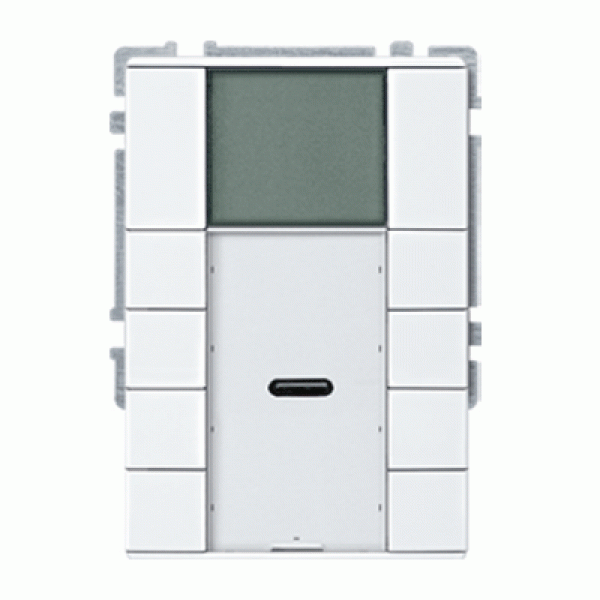 Push‑button 4‑gang plus with room temperature control unit, aluminium